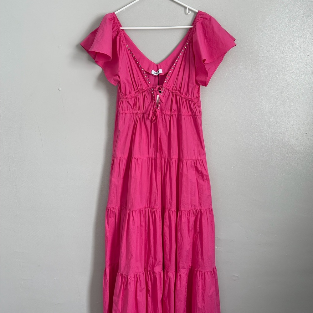 Pink maxi dress with ruffles and stepped skirt - Picture 2 of 11